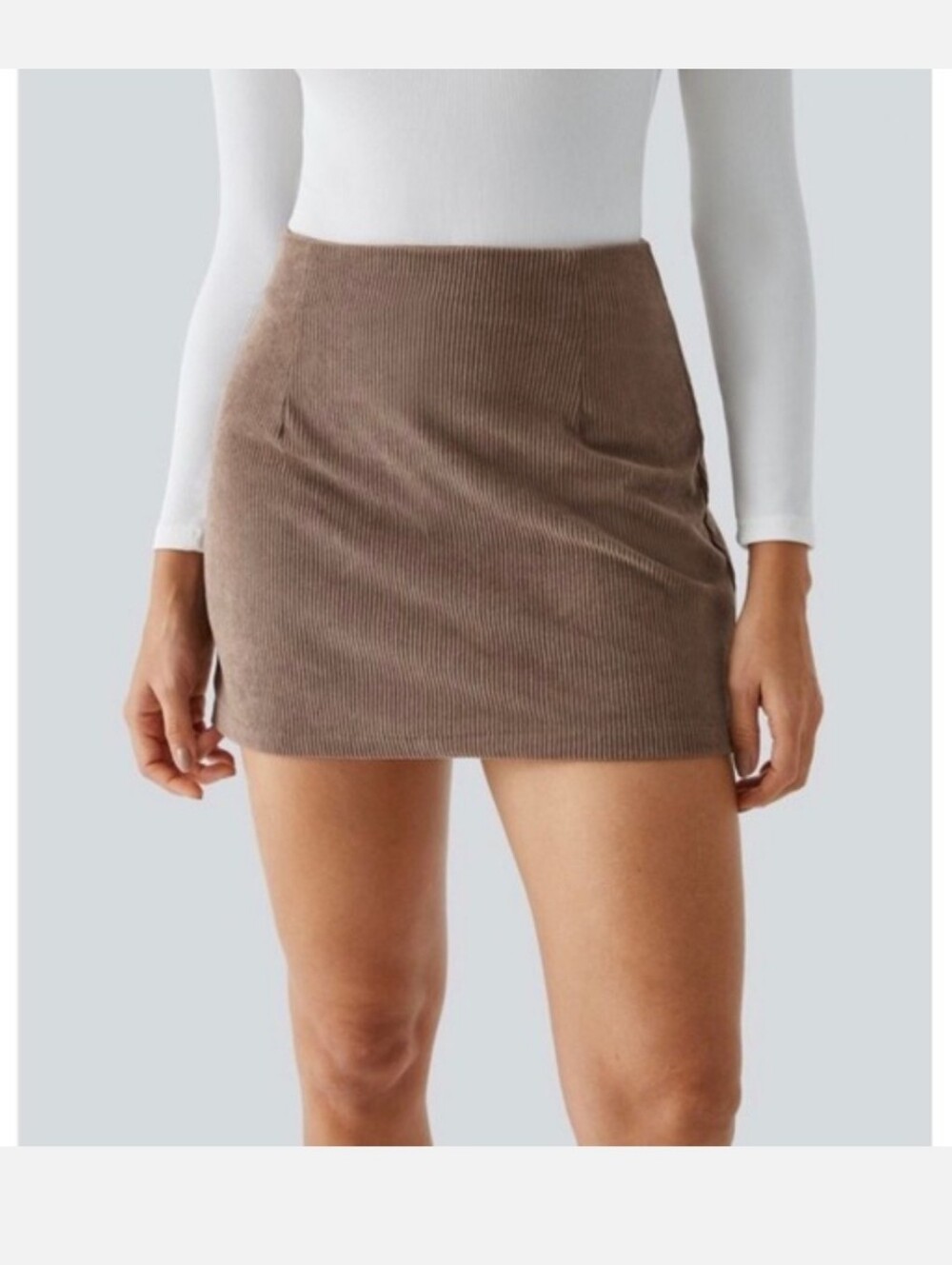 HALARA Corduroy A-Line Shorts Lined Mini Skirt in Brown NWT